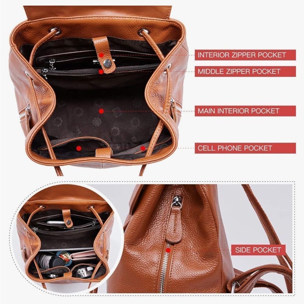 Elegant Dark Chocolate Brown Leather Backpack - Picture 9 of 9